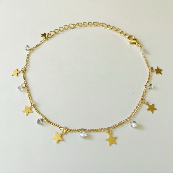 Dainty Minimalistic Gold-tone Star Sparkle Charm Anklet Adj. Length - NWT - Picture 6 of 15